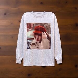 Taylor Swift RED Long Sleeve Graphic Tee Gray Med Official Merch very good cond